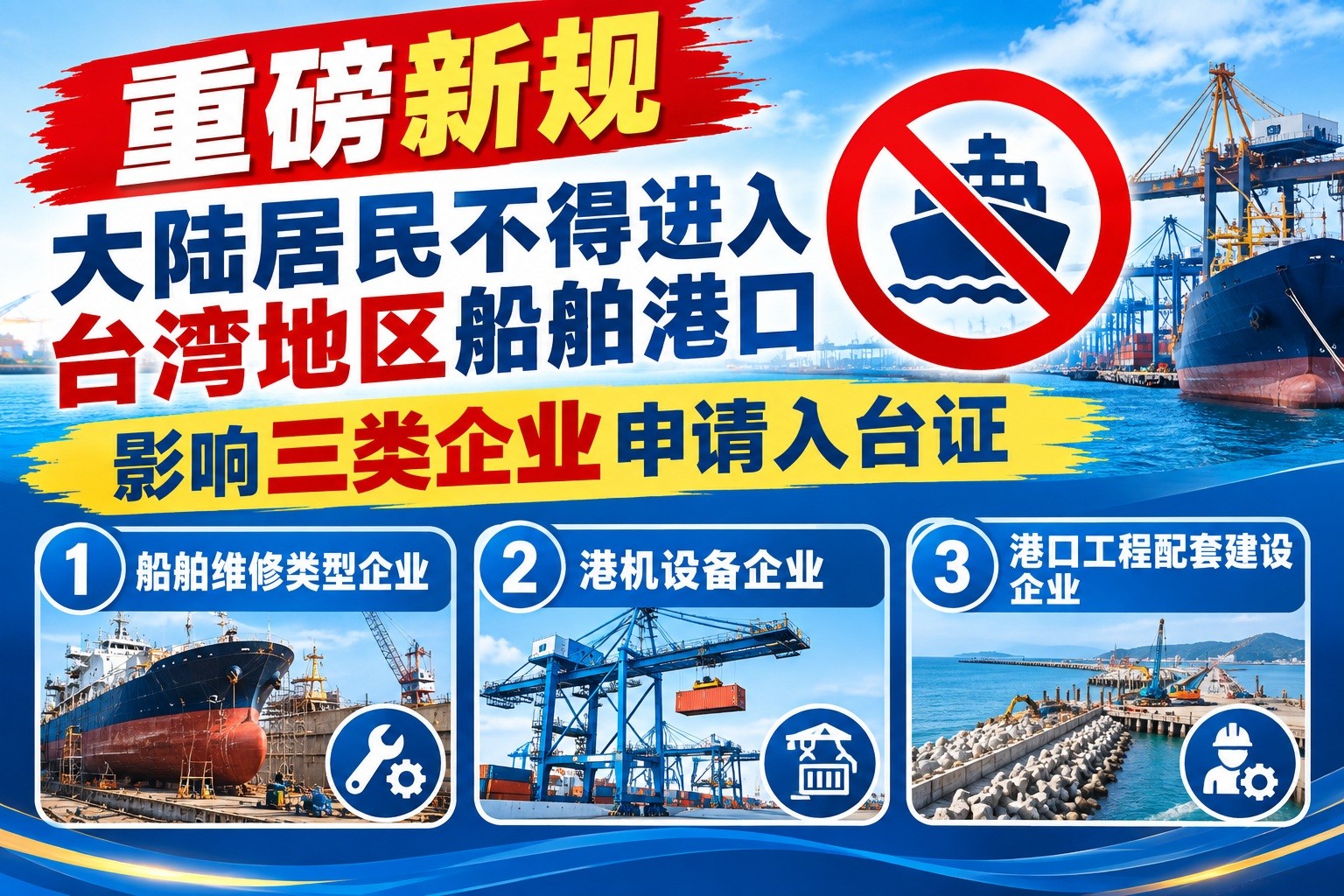 重磅新规 大陆居民不得进入台湾船舶港口港区 影响三类企业申请台湾履约签证